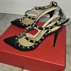 Valentino Garavani ROCKSTUD GRAINY LEATHER ANKLE STRAP PUMP 100 MM size 10 (40eu